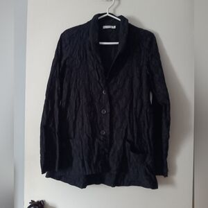 LUUKAA Black Crinkle Stretch Cotton Lagenlook Jacket 10 M